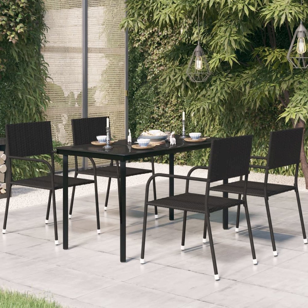Garden Dining Table Black Powder-coated steel, glass. Picture 1