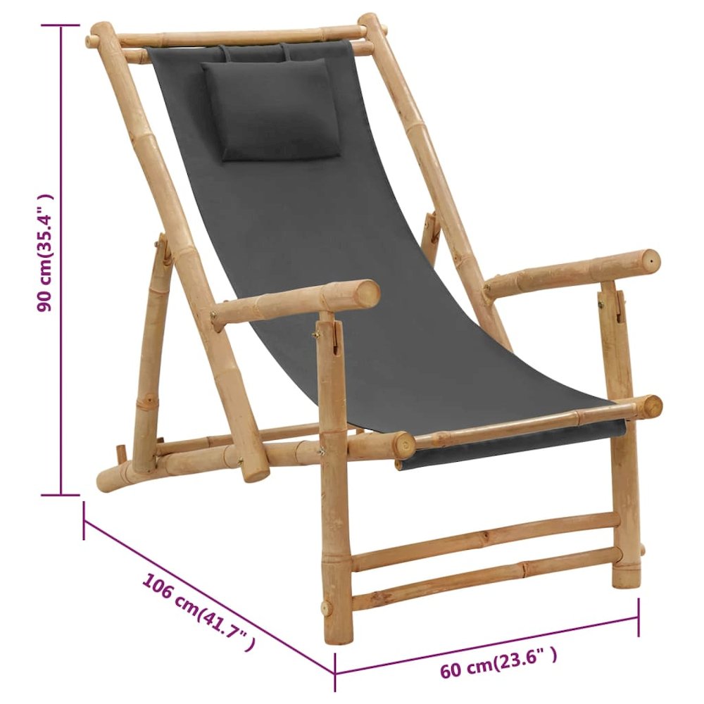 Deck Chair Dark grey Bamboo, Canvas (100% polyester) Standard. Picture 8