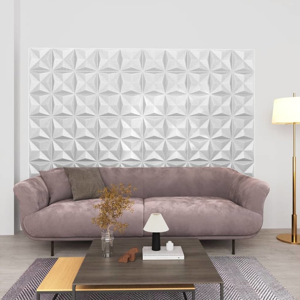 3D Wall Panels 12 pcs 19.7"x19.7" Origami White 32.3 ftÂ². Picture 1
