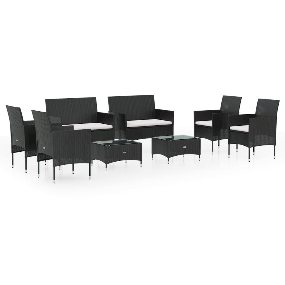 Garden Lounge Set Black PE rattan, powder-coated steel, glass. Picture 2