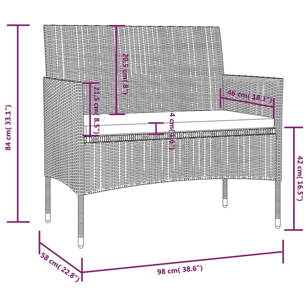 Garden Lounge Set Black PE rattan, powder-coated steel, glass. Picture 11