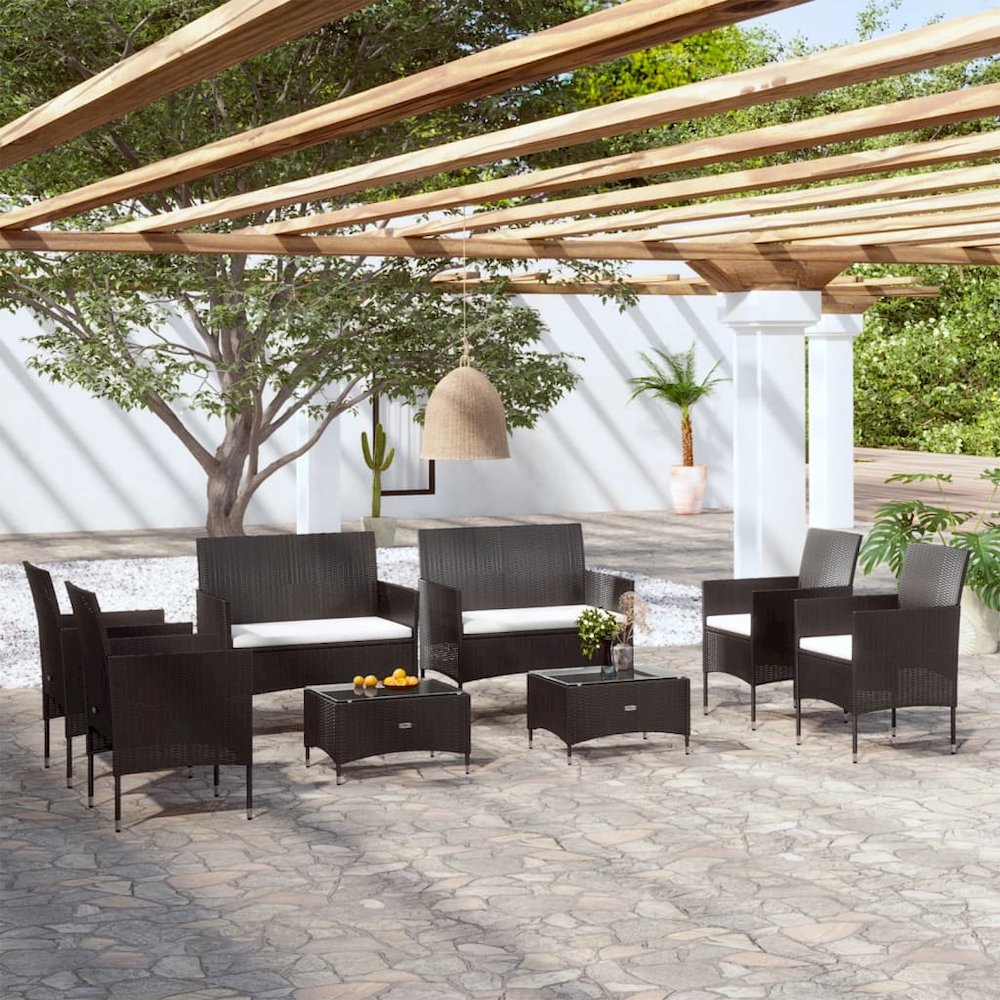Garden Lounge Set Black PE rattan, powder-coated steel, glass. Picture 1