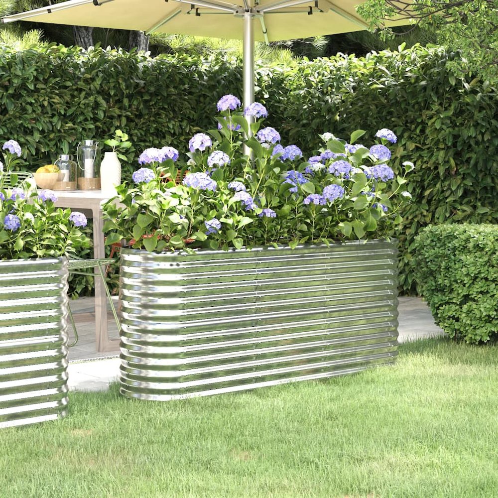 Garden Raised Bed Silver Powder-coated steel Large Durable. Picture 1