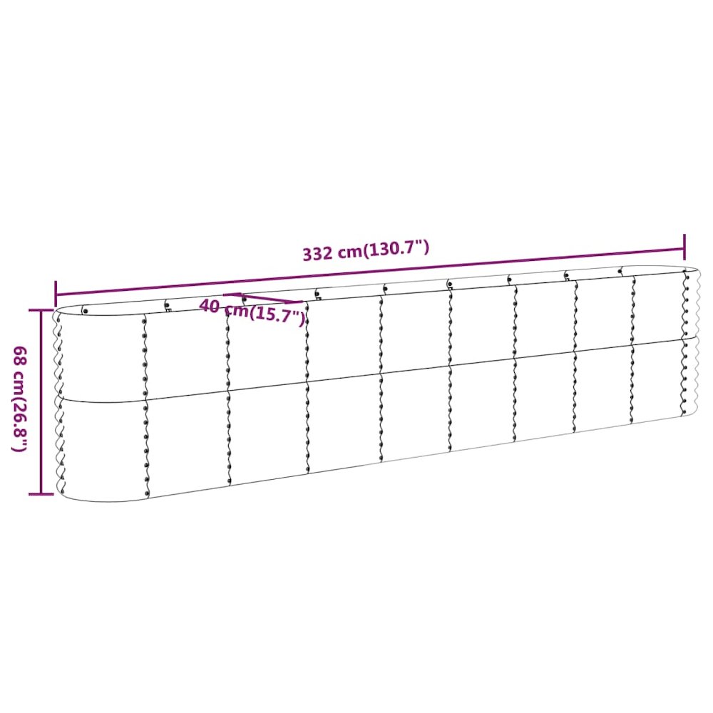 Garden Raised Bed Grey Powder-coated steel 130.7 x 15.7 x 26.8 in. Picture 6