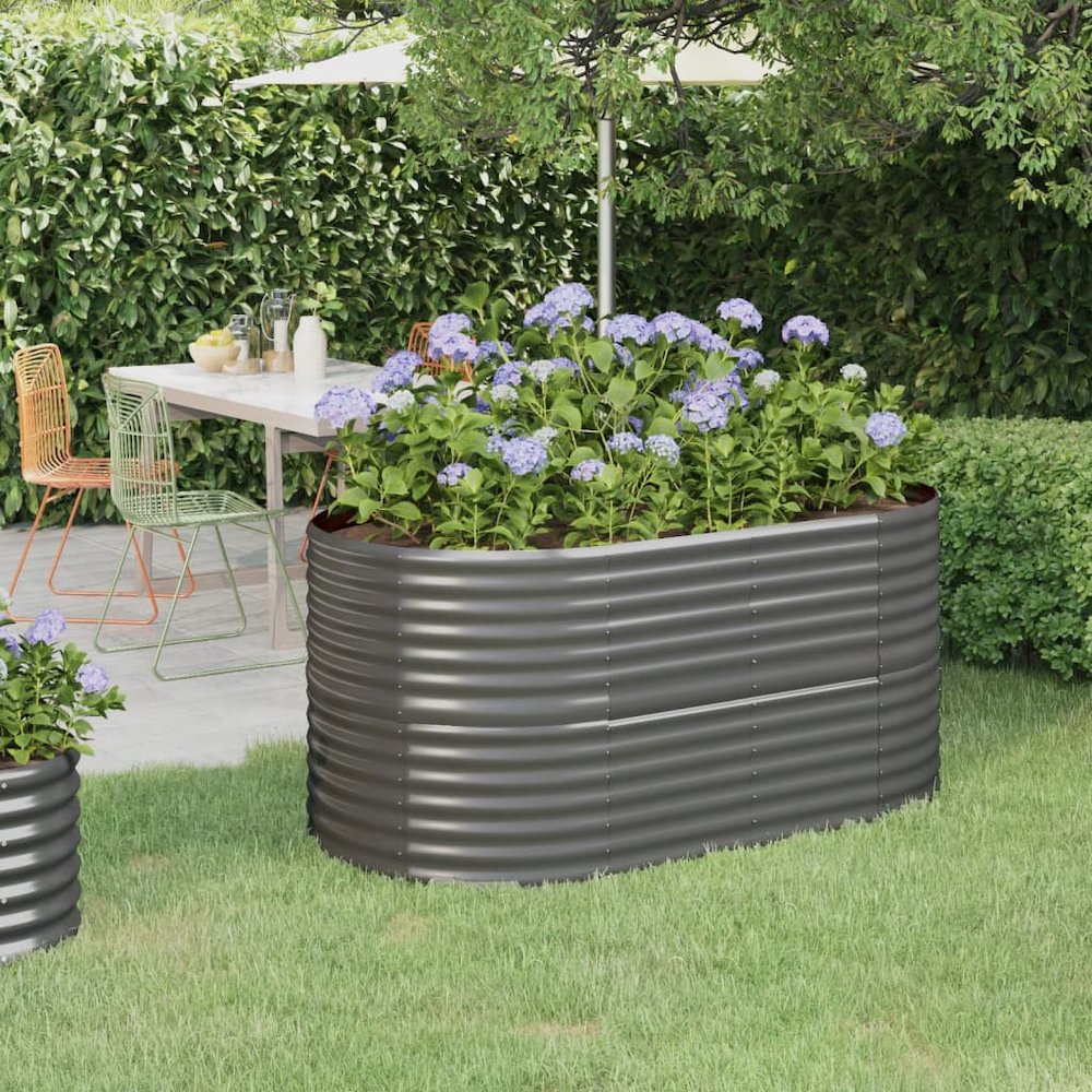 Garden Raised Bed Grey Powder-coated steel Large Durable. Picture 1