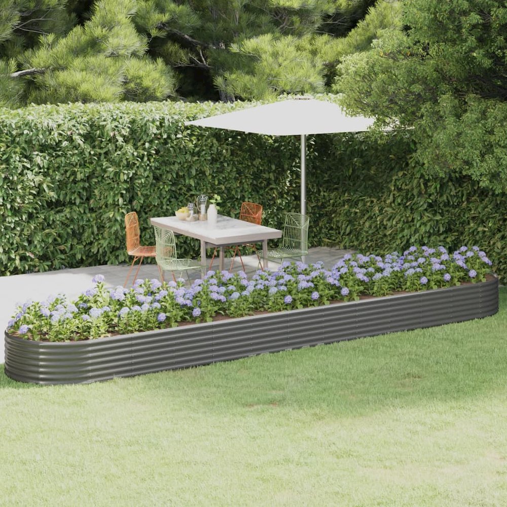 Garden Raised Bed Grey Powder-Coated Steel Large Durable. Picture 1