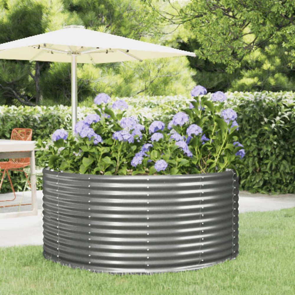 Garden Raised Bed Grey Powder-coated steel Large Durable. Picture 1
