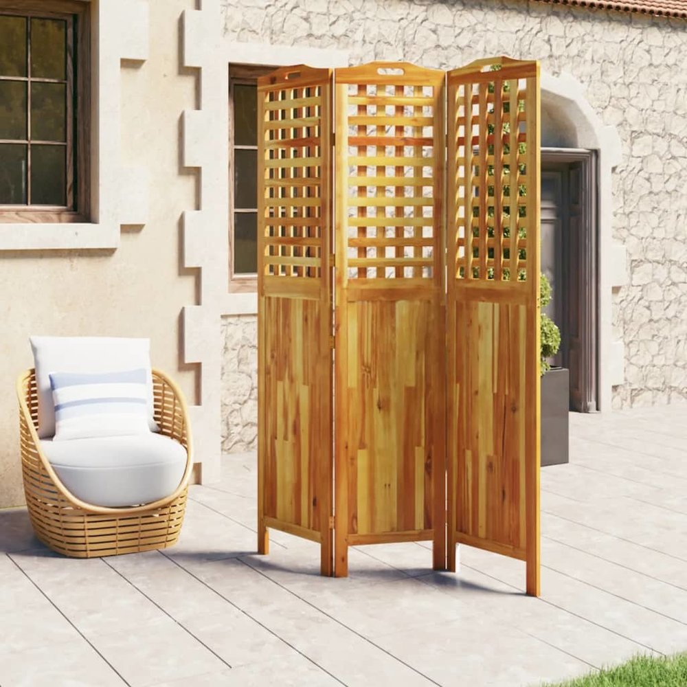 3-Panel Room Divider 47.8"x0.8"x70.9" Solid Wood Acacia. Picture 3