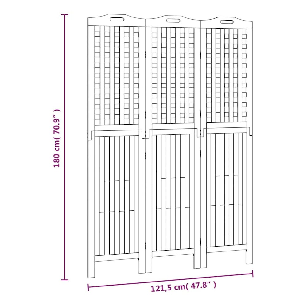 3-Panel Room Divider 47.8"x0.8"x70.9" Solid Wood Acacia. Picture 9