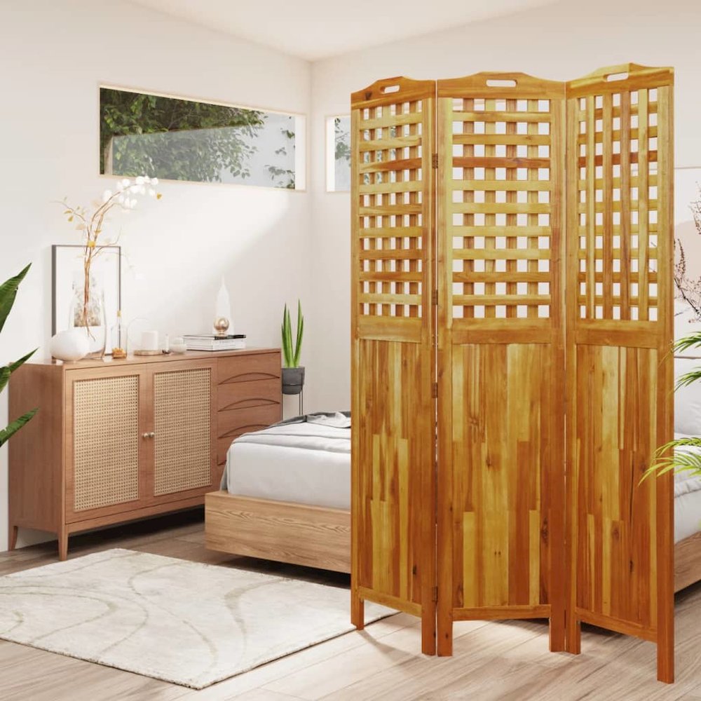 3-Panel Room Divider 47.8"x0.8"x70.9" Solid Wood Acacia. Picture 1