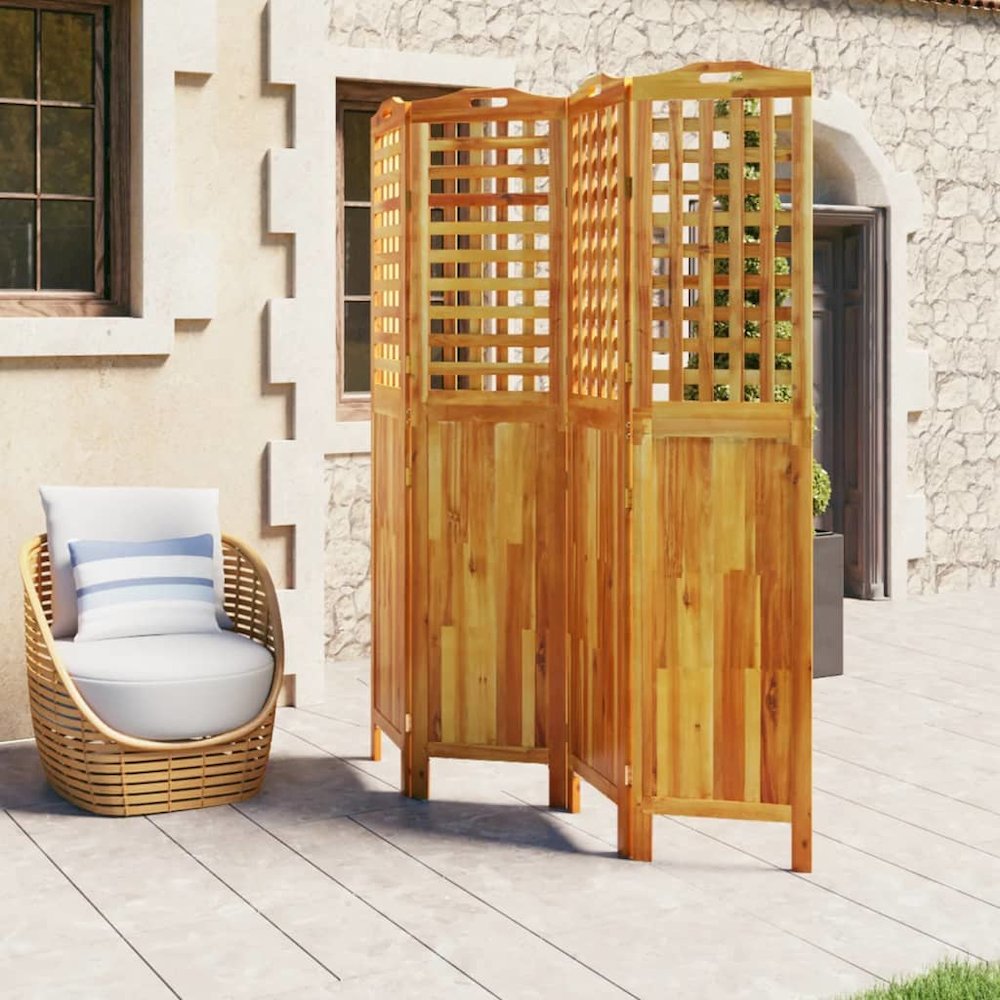 4-Panel Room Divider 63.8"x0.8"x70.9" Solid Wood Acacia. Picture 3