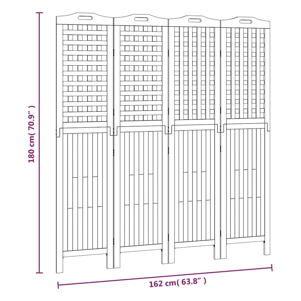 4-Panel Room Divider 63.8"x0.8"x70.9" Solid Wood Acacia. Picture 9