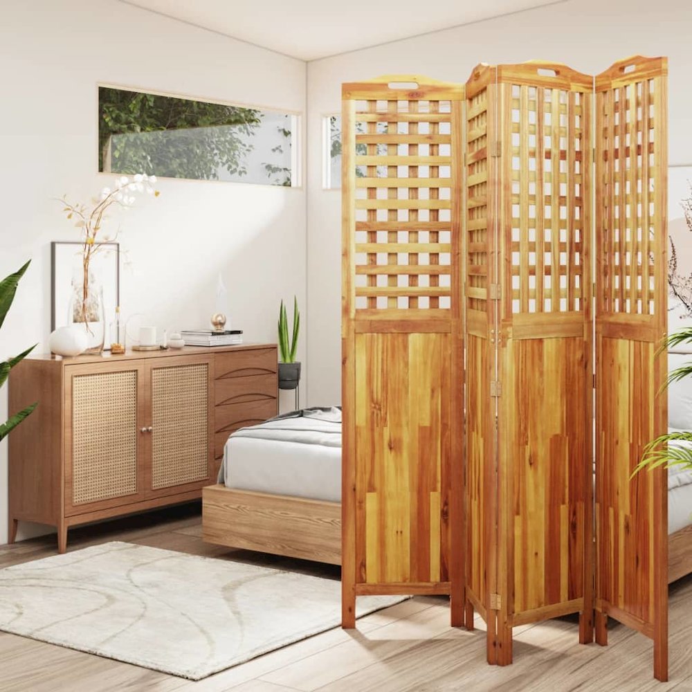 4-Panel Room Divider 63.8"x0.8"x70.9" Solid Wood Acacia. Picture 1