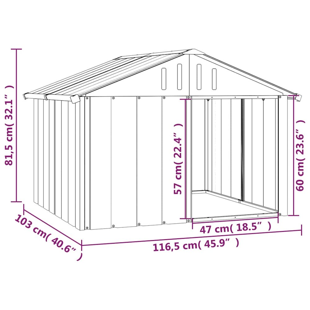 Dog House Anthracite 45.9"x40.6"x32.1" Galvanized Steel. Picture 5