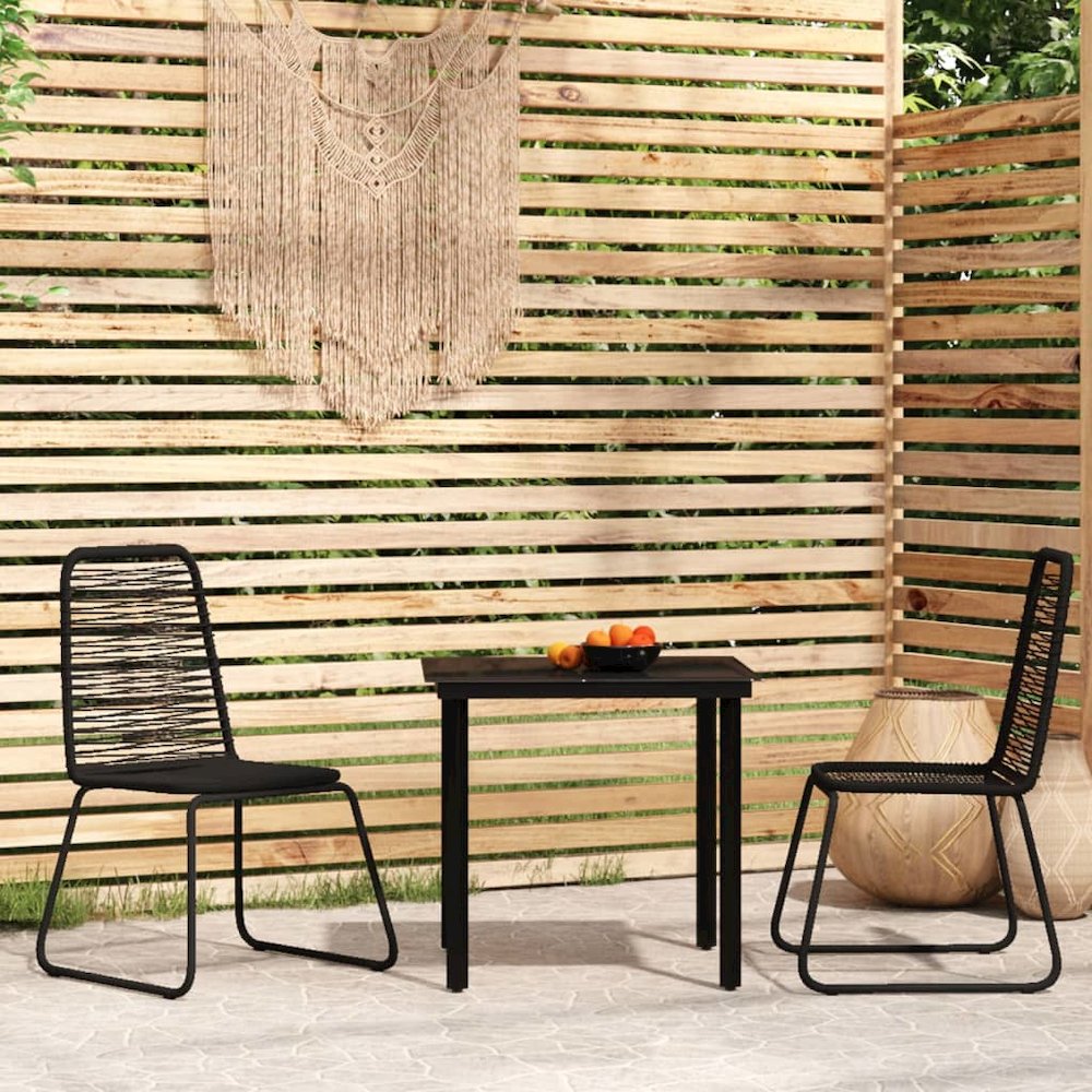 Garden Dining Set Black Powder-coated steel, glass, PE rattan. Picture 1