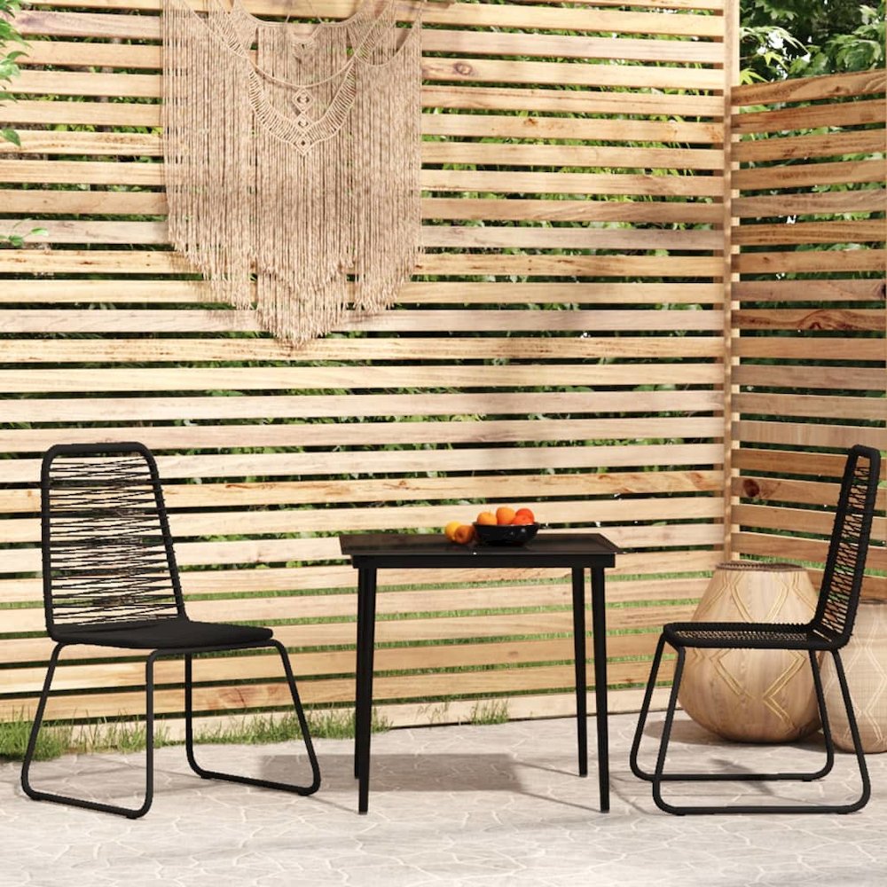 Garden Dining Set Black Powder-coated steel, glass, PE rattan. Picture 1