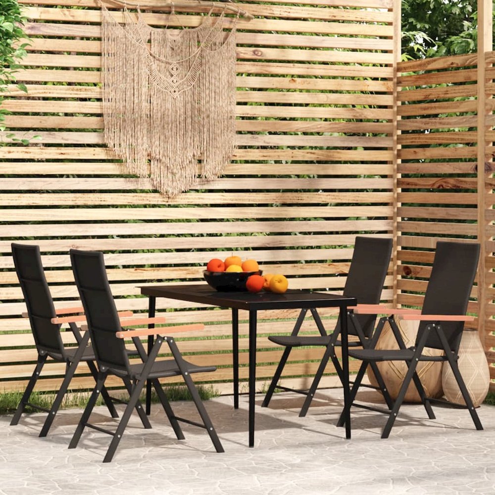 Garden Dining Set Black Powder-coated steel Medium Foldable. Picture 1