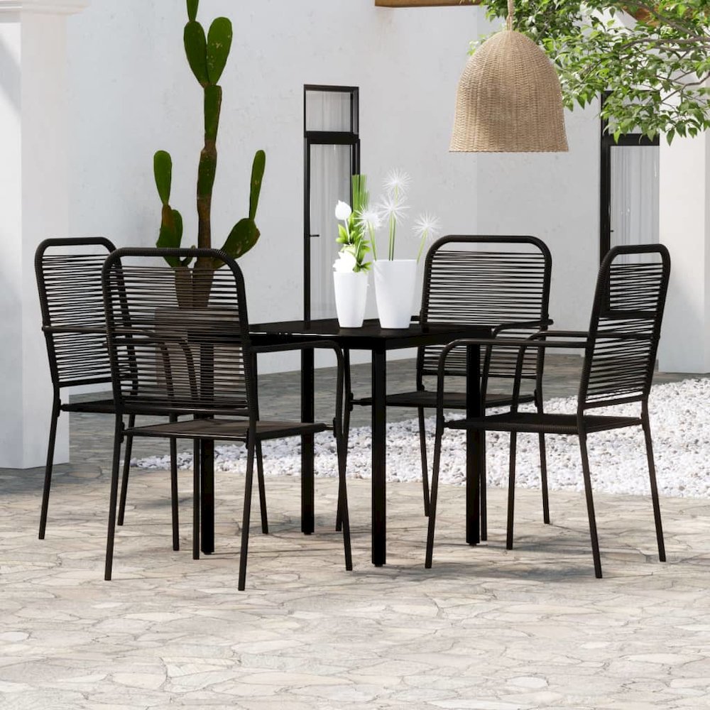 Dining Set Black Powder-coated steel, glass, cotton rope Medium. Picture 1