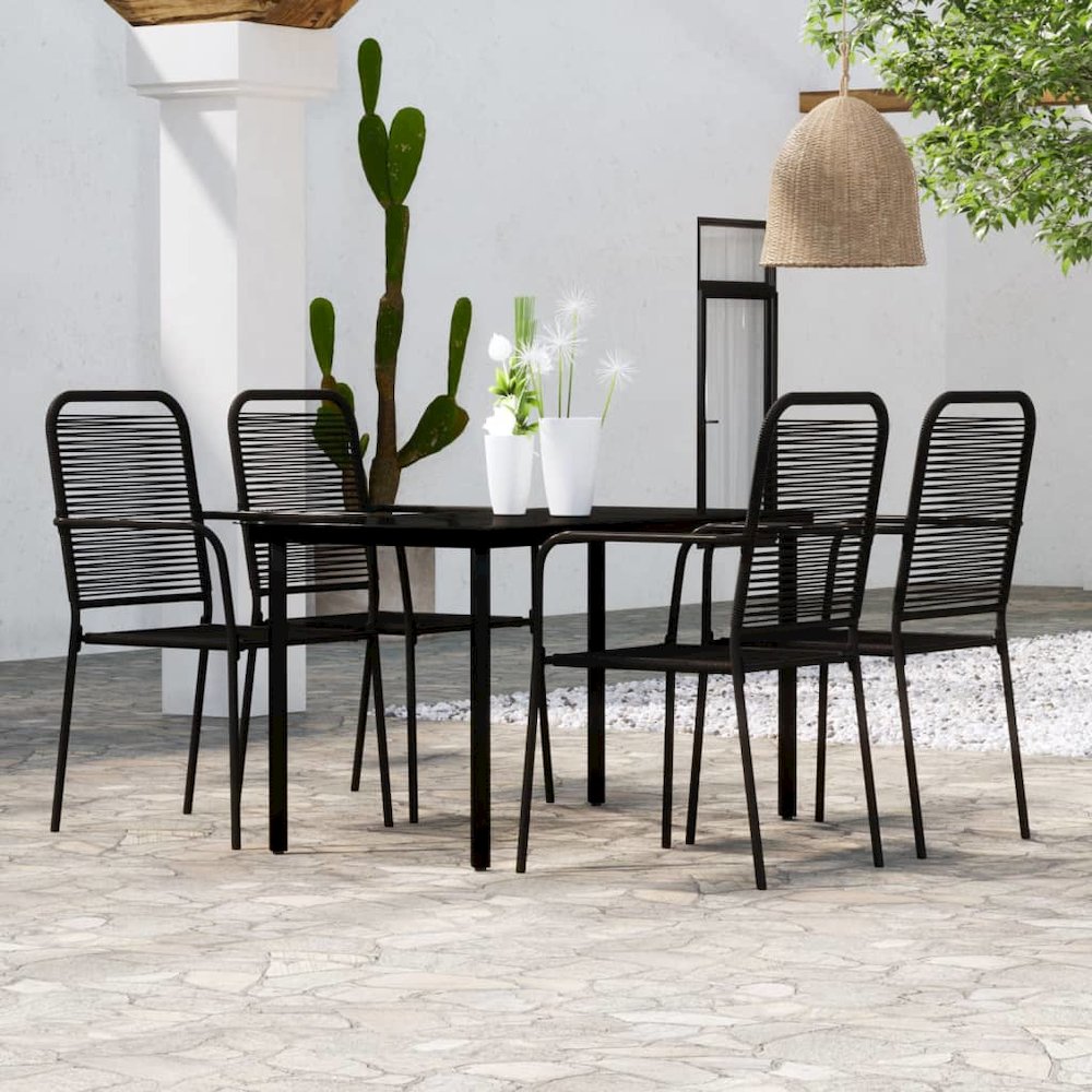 Dining Set Black Powder-Coated Steel Medium Durable. Picture 1