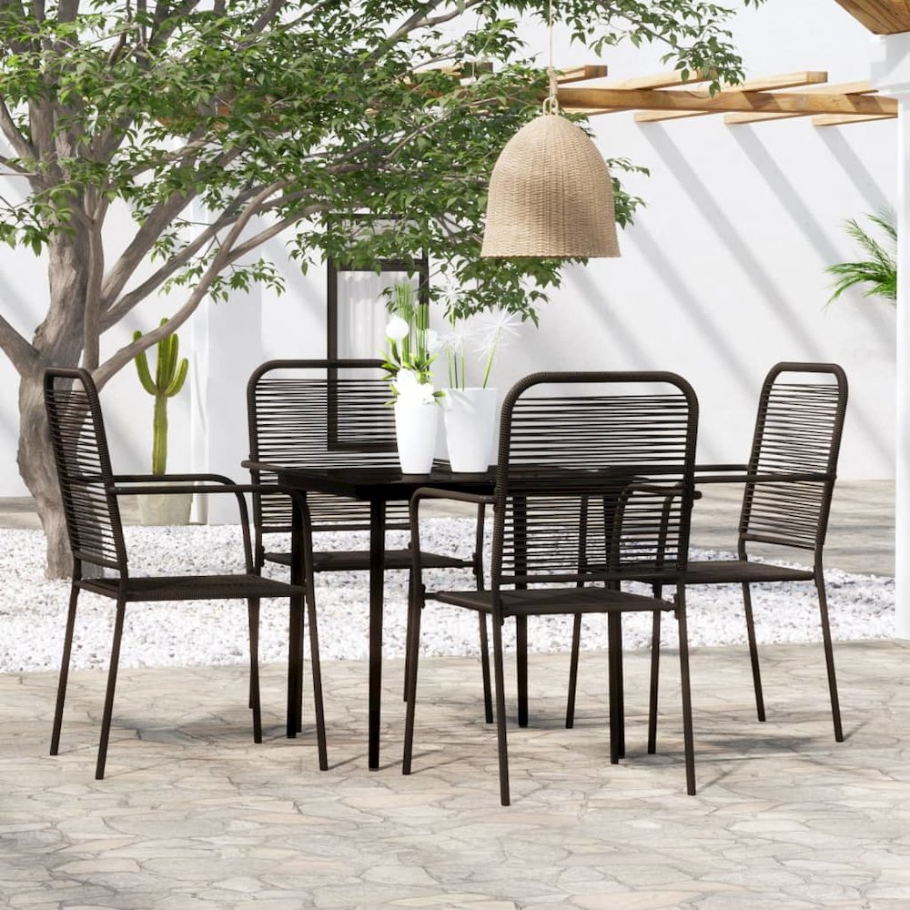 Dining Set Black Powder-coated steel, glass, cotton rope Standard. Picture 1