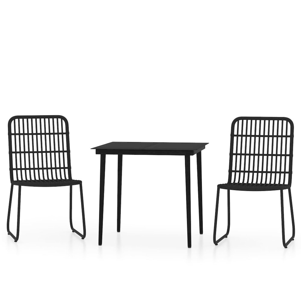 Dining Set Black PE rattan, powder-coated steel, glass Medium. Picture 2