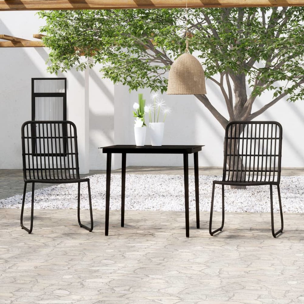 Dining Set Black PE rattan, powder-coated steel, glass Medium. Picture 1
