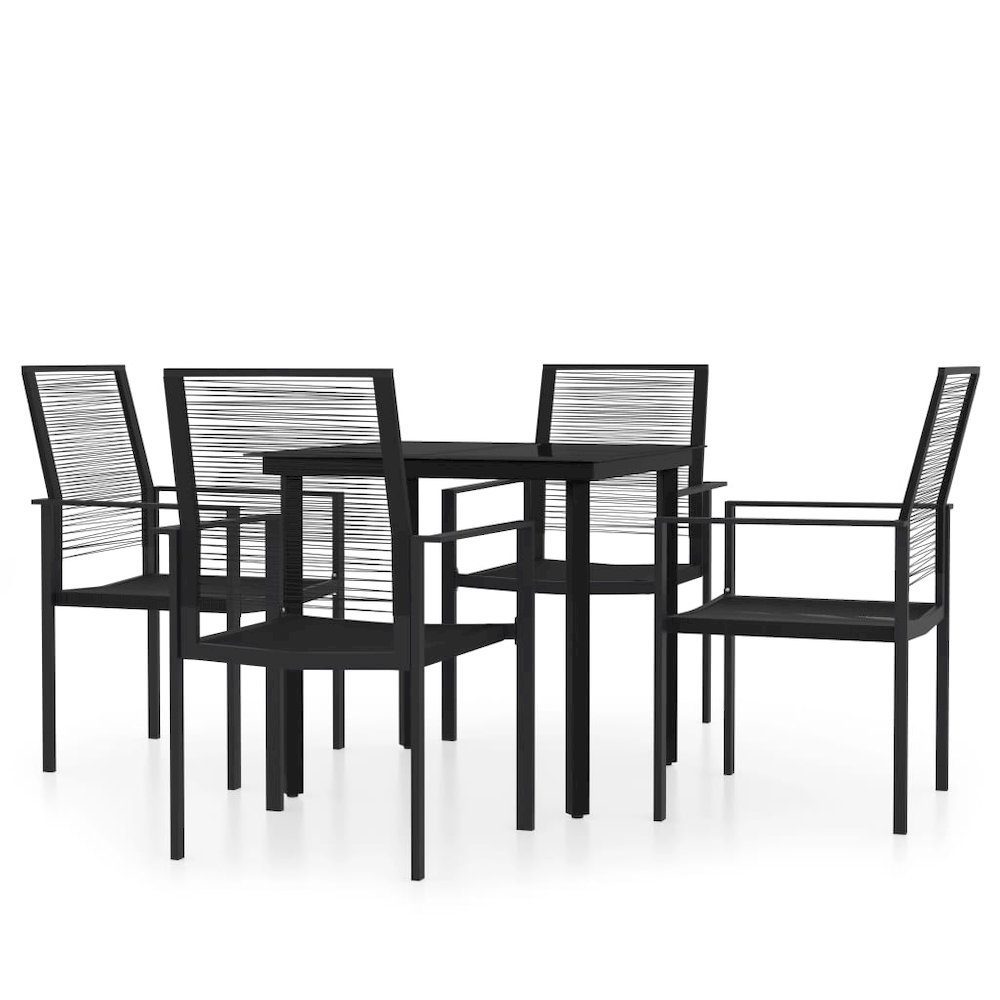 Dining Set Black Powder-Coated Steel, PVC hollow rattan, Glass. Picture 2