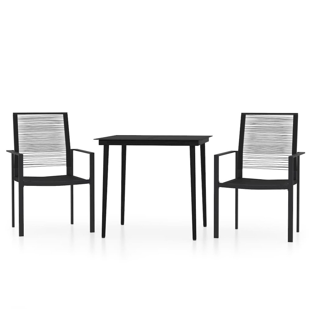 Dining Set Black Powder-Coated Steel, Glass, PVC Hollow Rattan. Picture 2