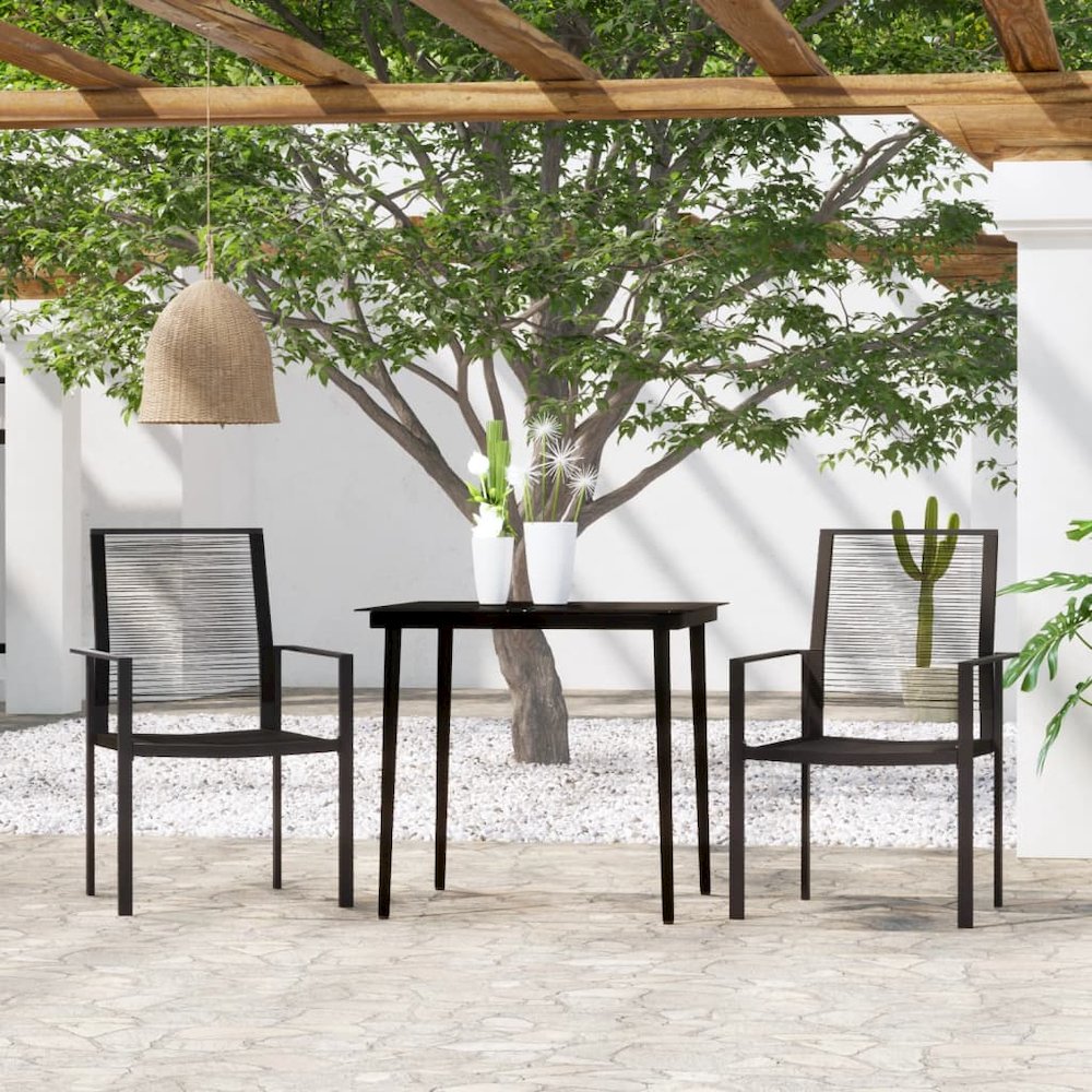 Dining Set Black Powder-Coated Steel, Glass, PVC Hollow Rattan. Picture 1