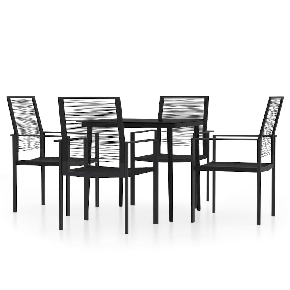 Dining Set Black Powder-coated Steel, Glass, PVC hollow rattan. Picture 2