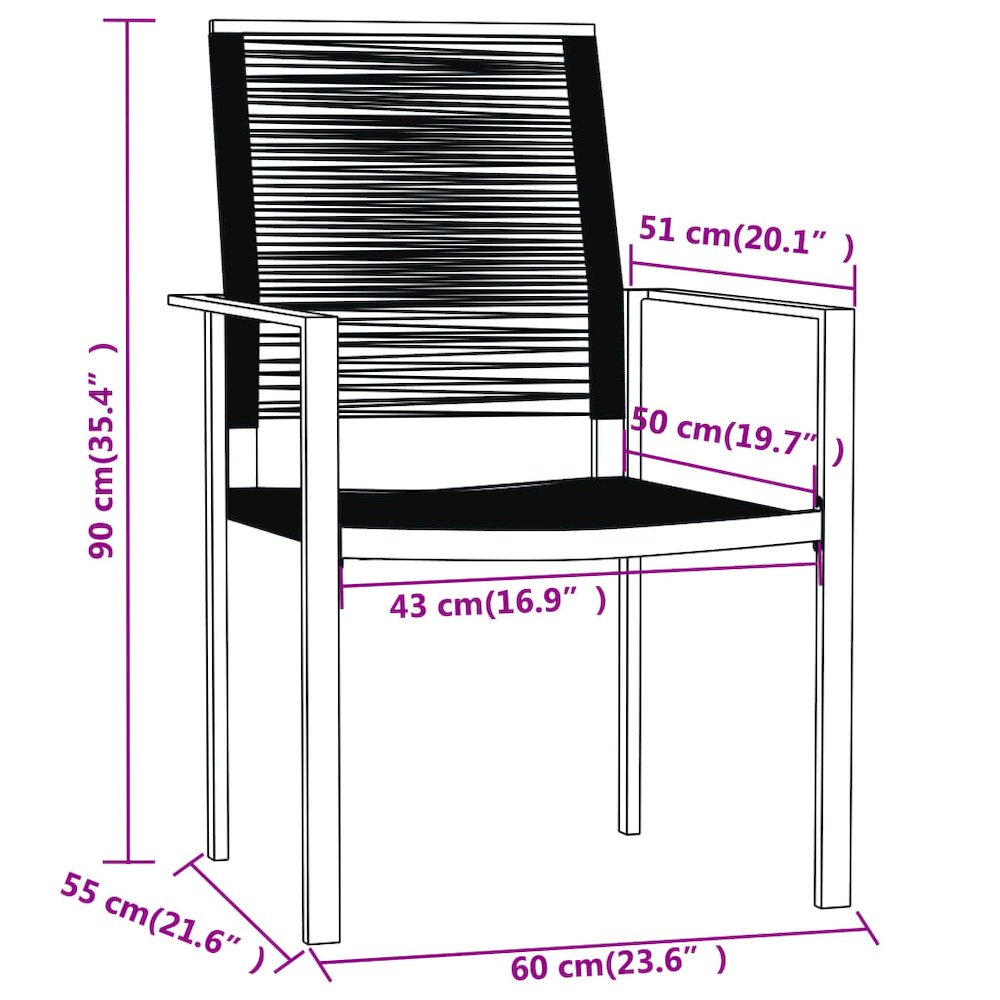 Dining Set Black Powder-coated Steel, Glass, PVC hollow rattan. Picture 7