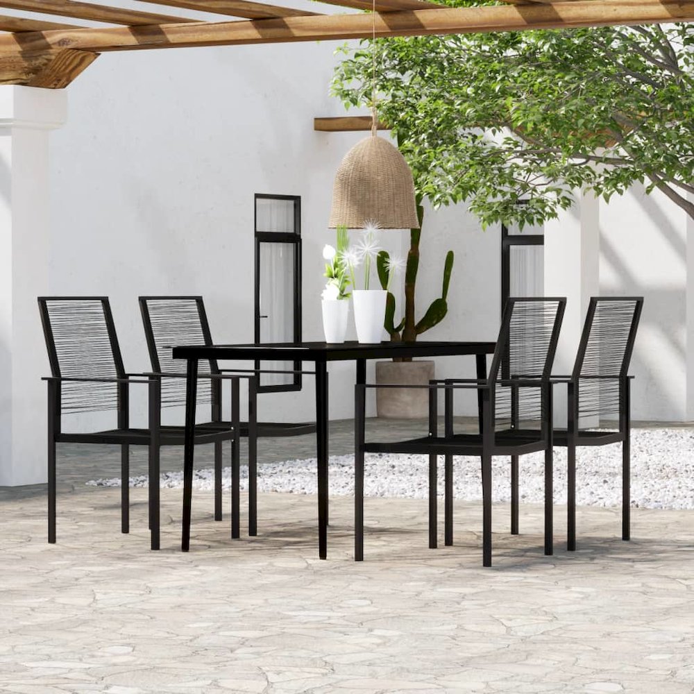 Dining Set Black Powder-coated steel, glass, PVC hollow rattan. Picture 1