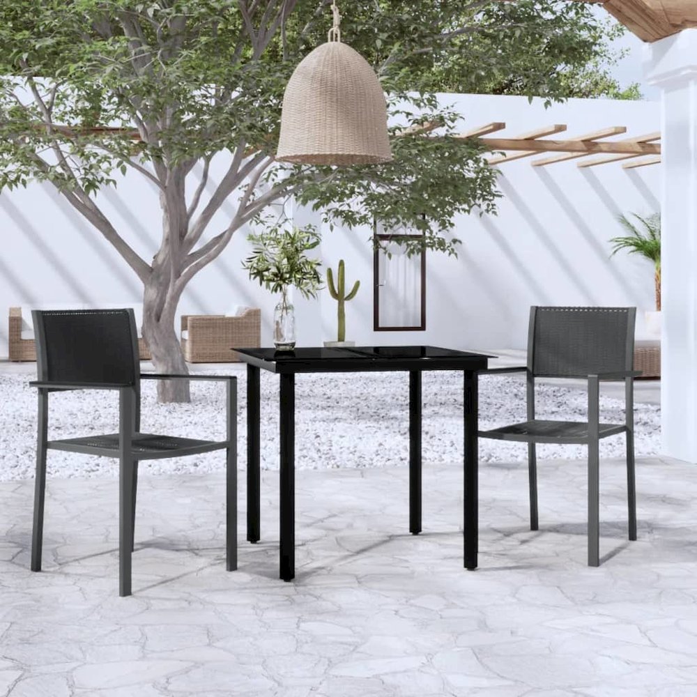Garden Dining Set Black Powder-Coated Steel Standard Durable. Picture 1