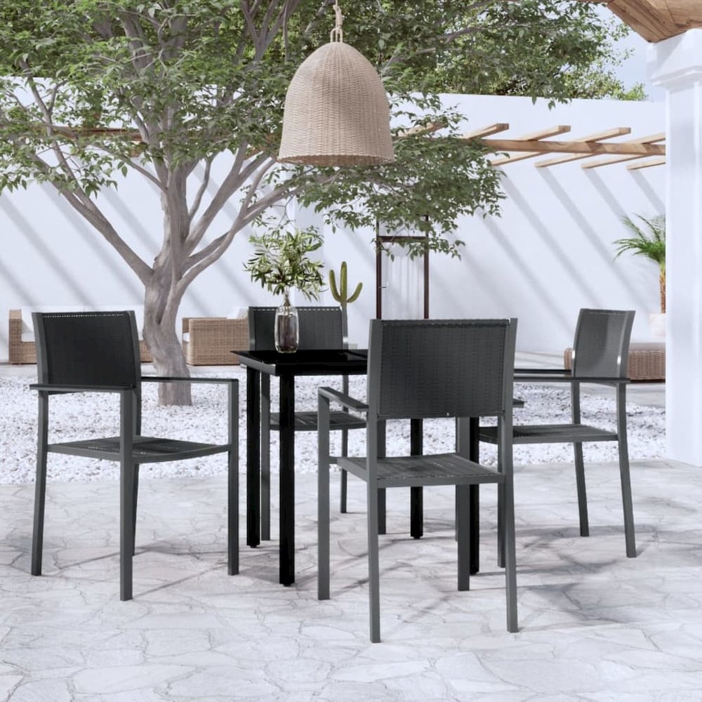Garden Dining Set Black Powder-coated steel, plastic, glass. Picture 1