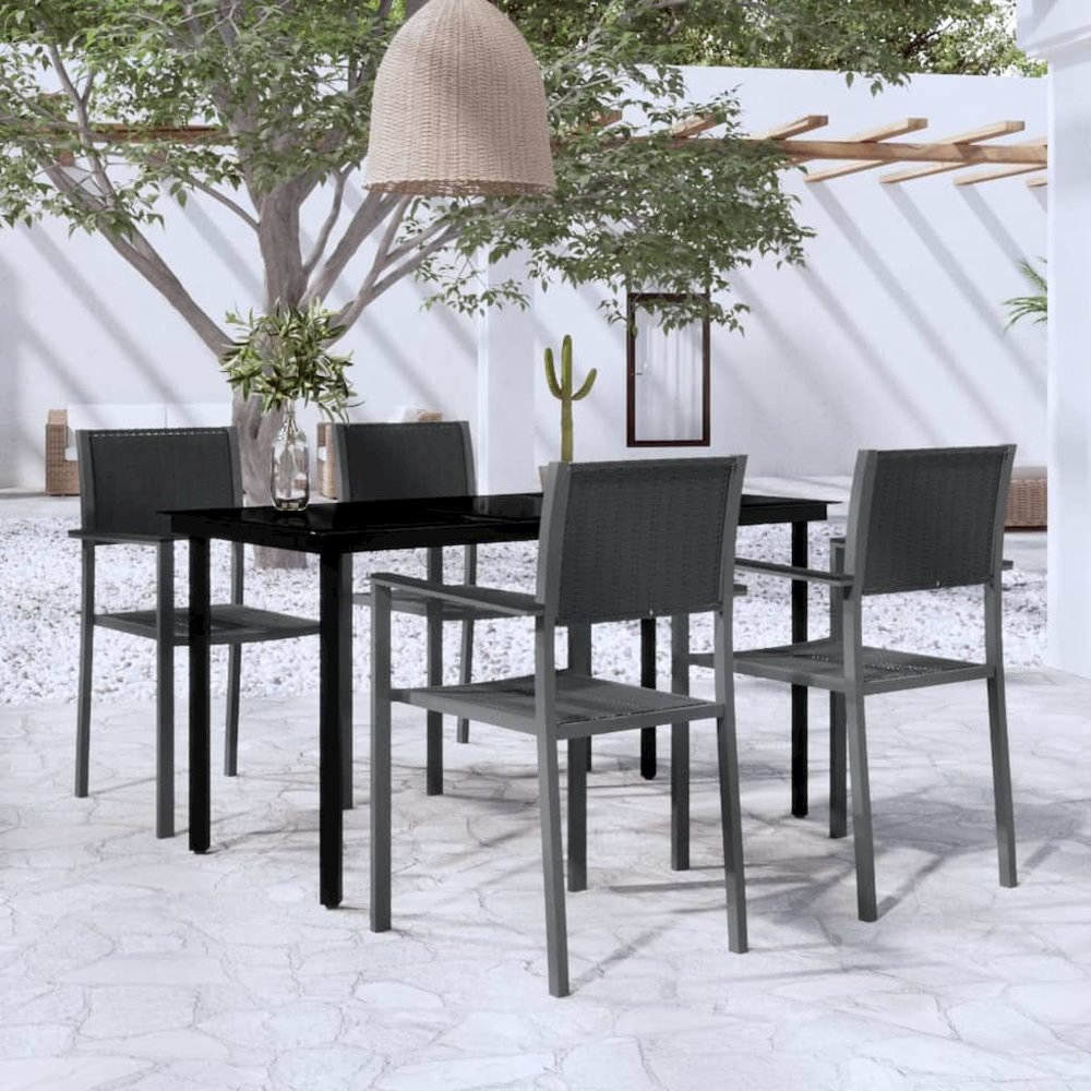 Garden Dining Set Black Powder-coated steel, plastic, glass. Picture 1