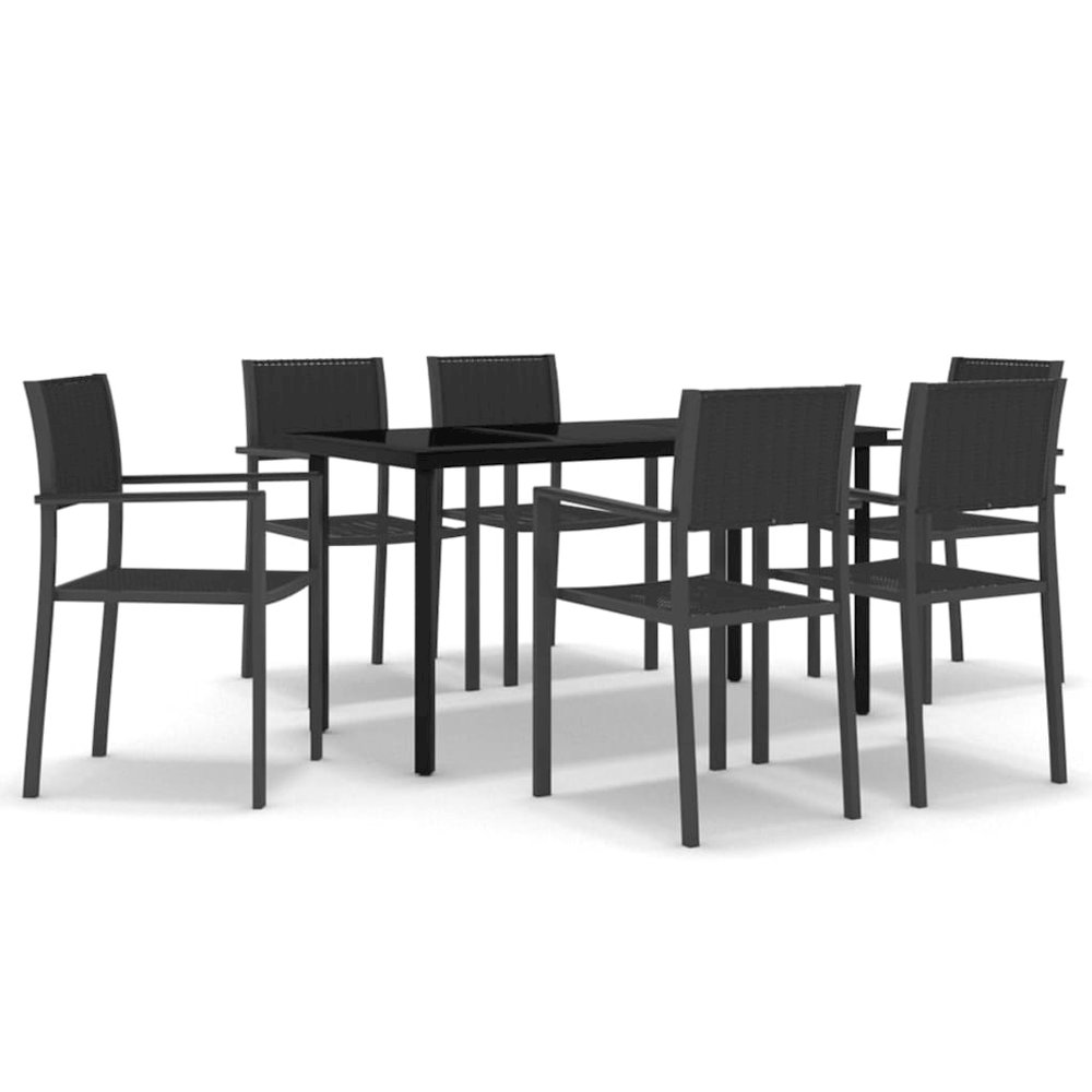 Garden Dining Set Black Powder-coated steel, glass, plastic Large. Picture 2