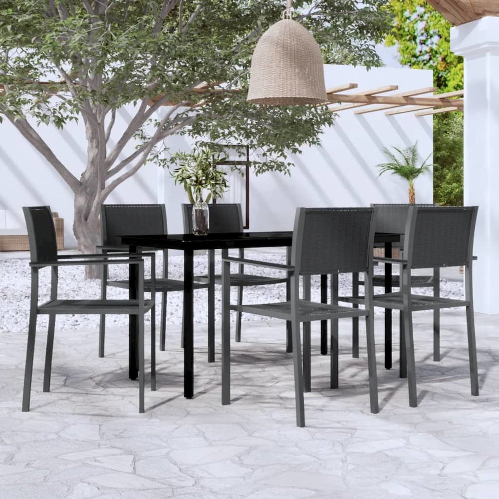 Garden Dining Set Black Powder-coated steel, glass, plastic Large. Picture 1