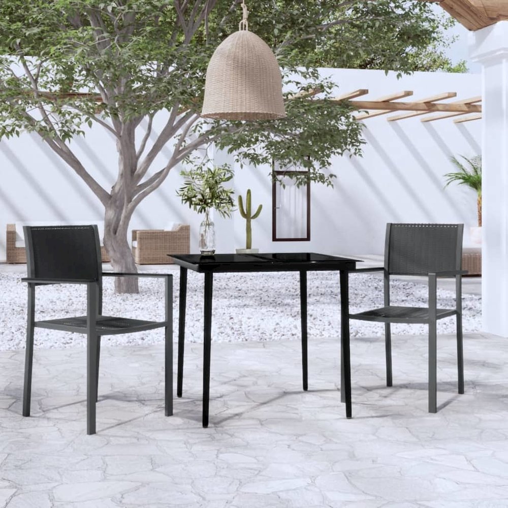 Garden Dining Set Black Powder-coated steel, glass, plastic. Picture 1