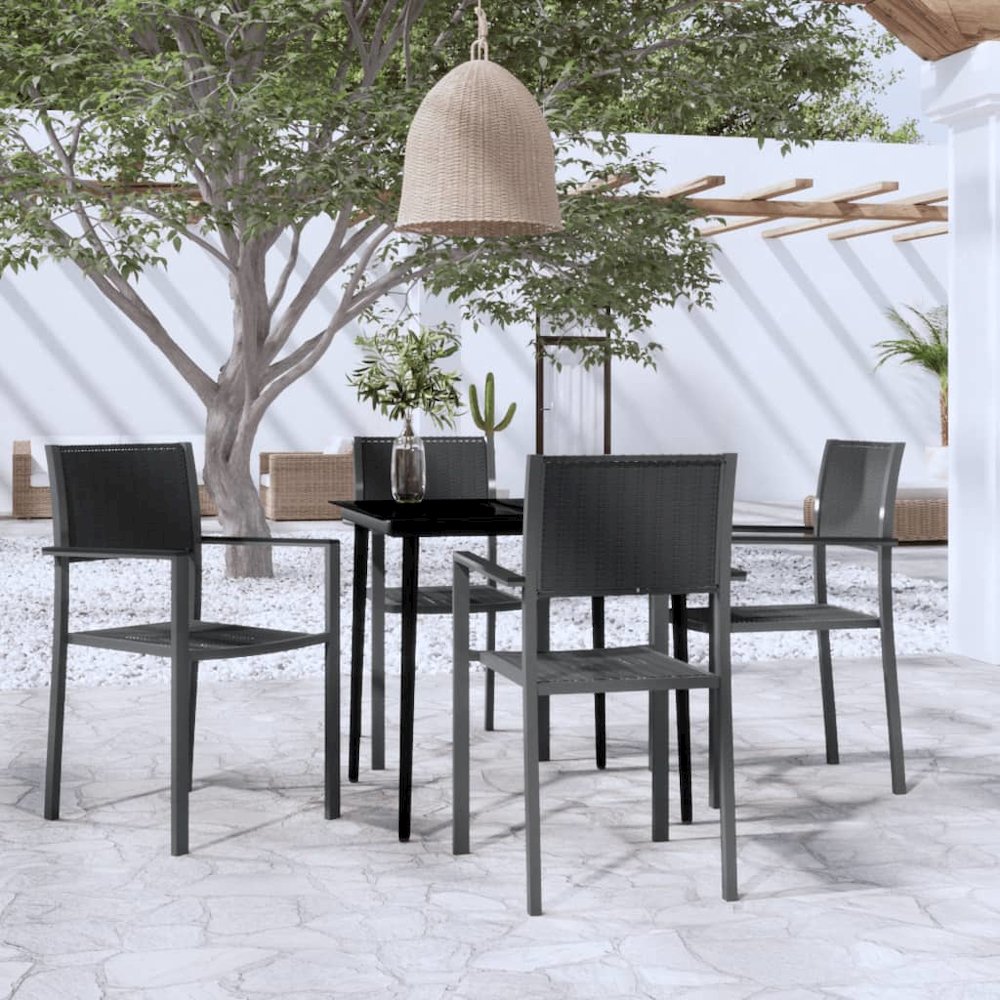 Garden Dining Set Black Powder-Coated Steel 5 Piece Light Weight. Picture 1