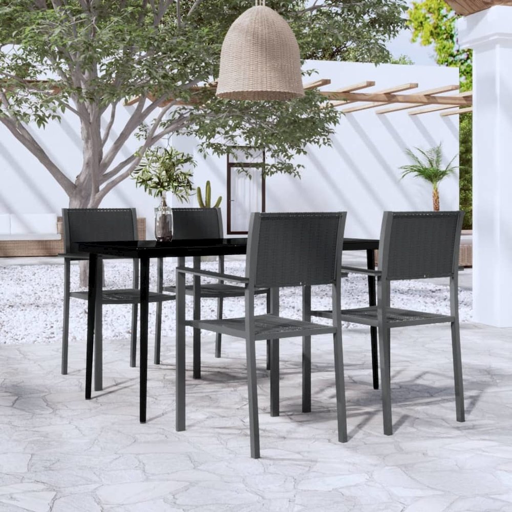 Garden Dining Set Black Powder-coated steel, glass, plastic. Picture 1