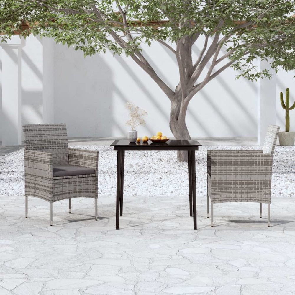 Garden Dining Set Gray and Black PE rattan Medium Durable. Picture 1