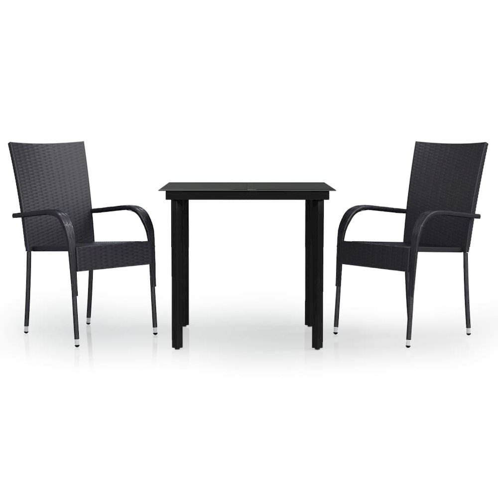 Garden Dining Set Black PE rattan, powder-coated steel, glass. Picture 2