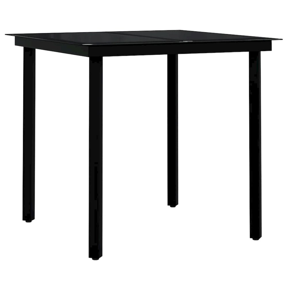 Garden Dining Set Black PE rattan, powder-coated steel, glass. Picture 5