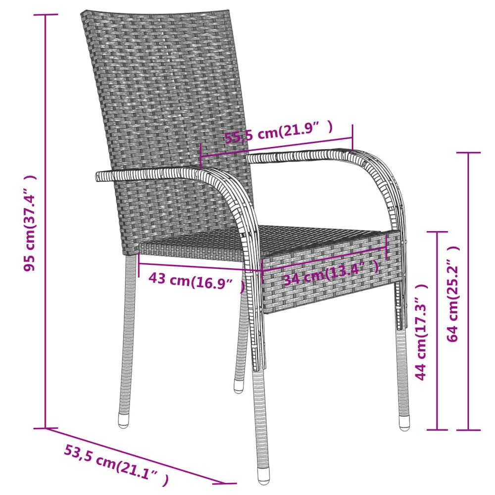 Garden Dining Set Black PE rattan, powder-coated steel, glass. Picture 7