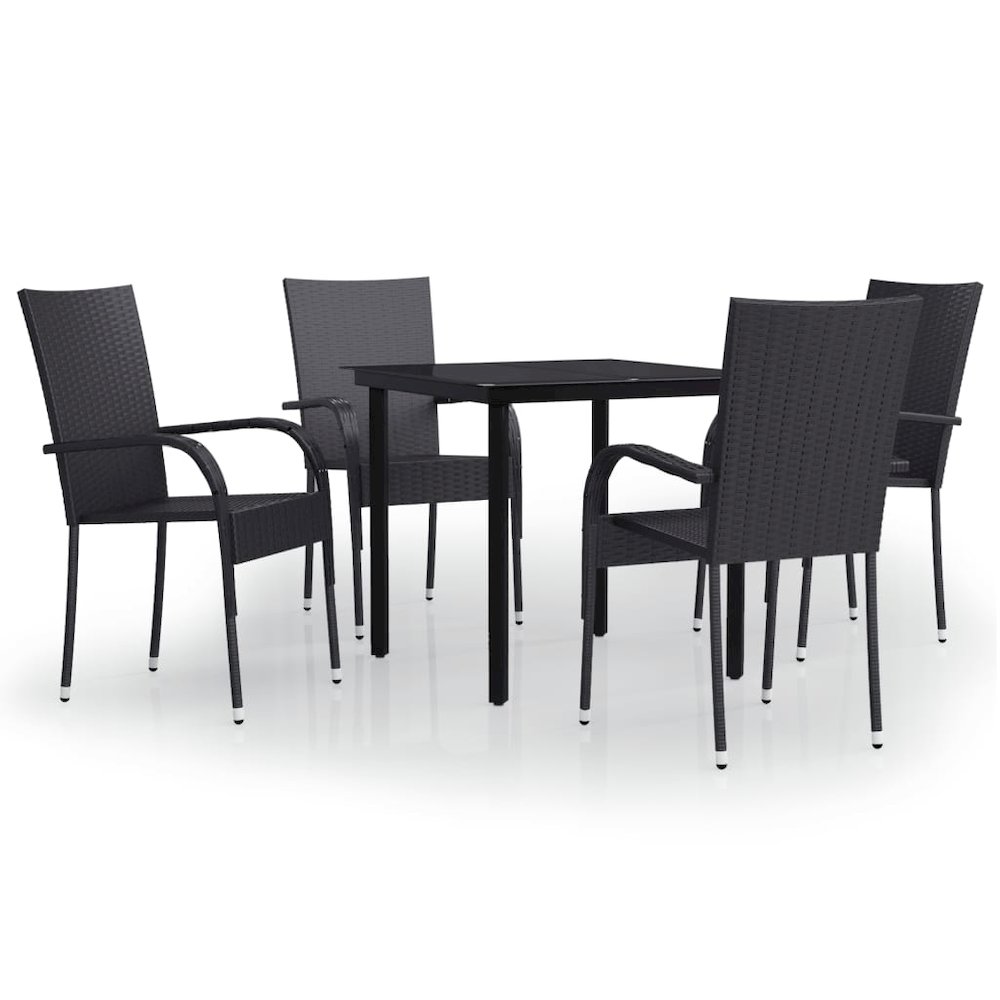 Garden Dining Set Black PE rattan, powder-coated steel, glass. Picture 2