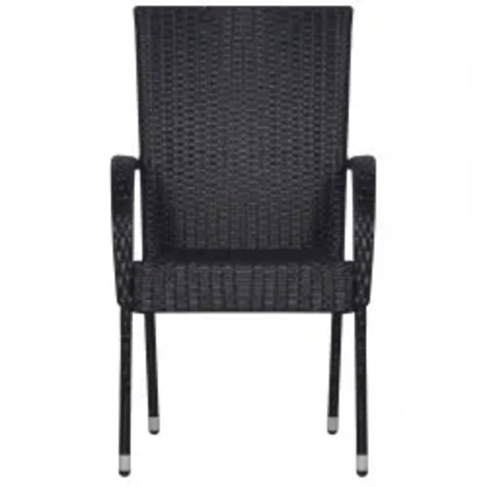 Garden Dining Set Black PE rattan, powder-coated steel, glass. Picture 4