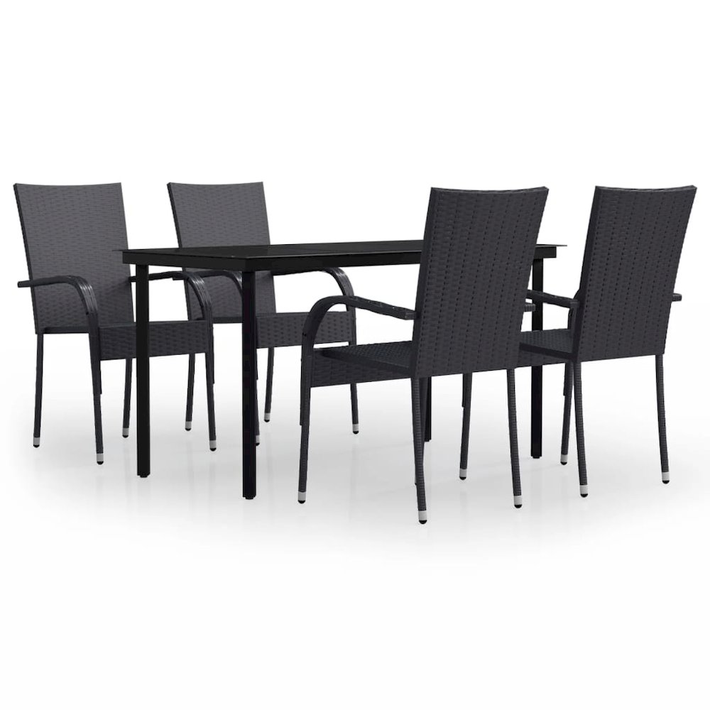 Garden Dining Set Black PE rattan, powder-coated steel, glass. Picture 2
