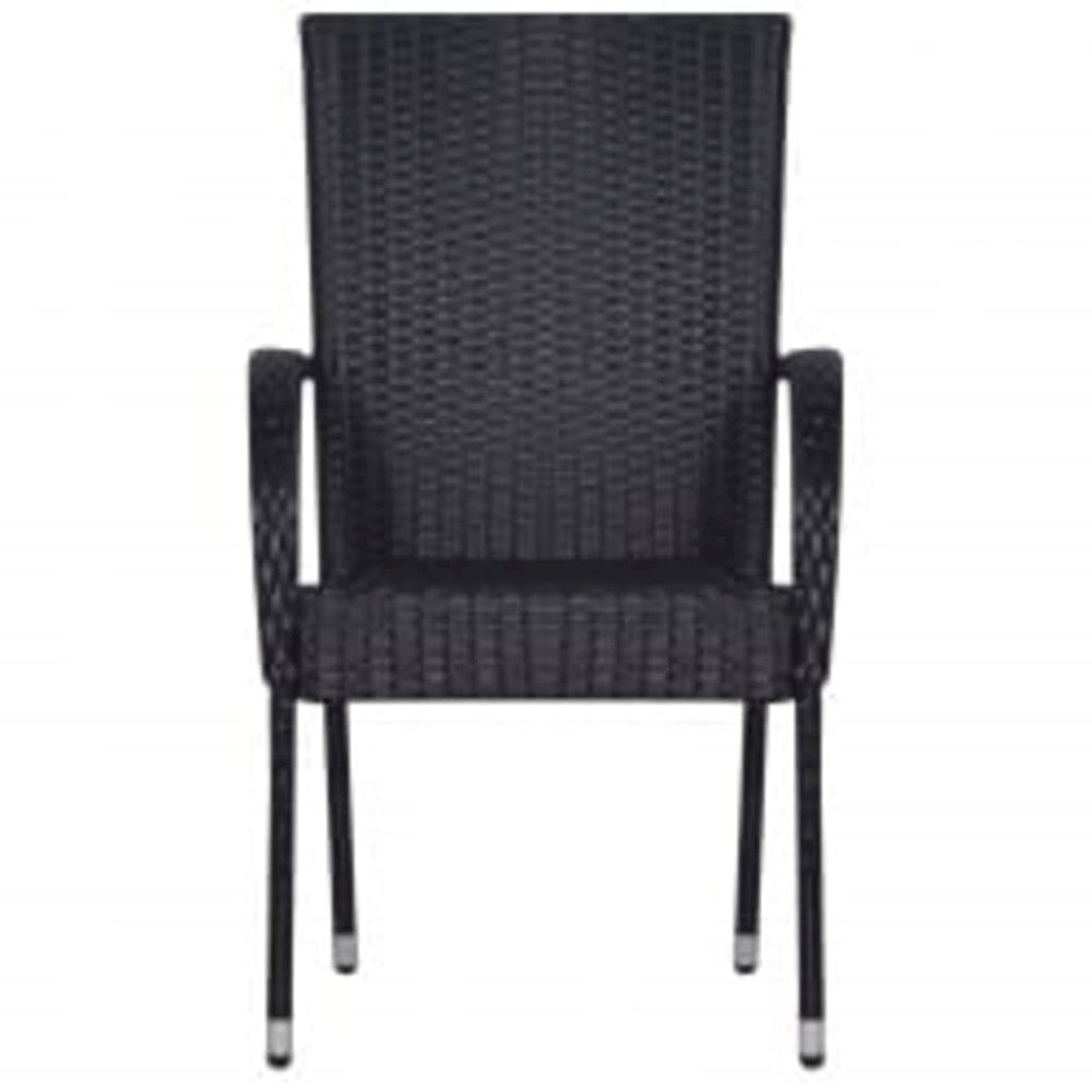 Garden Dining Set Black PE rattan, powder-coated steel, glass. Picture 4