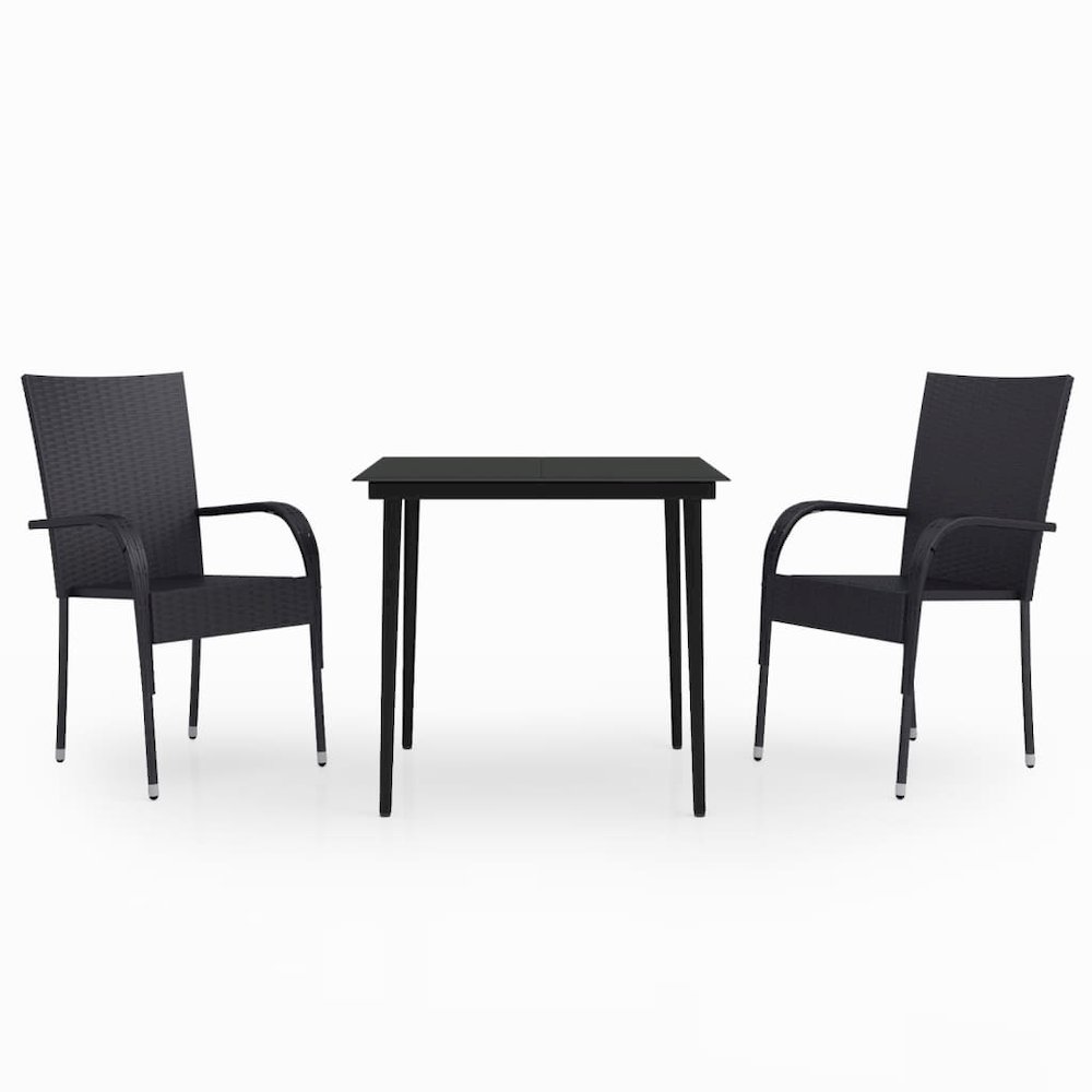 Garden Dining Set Black PE rattan, powder-coated steel, glass. Picture 2