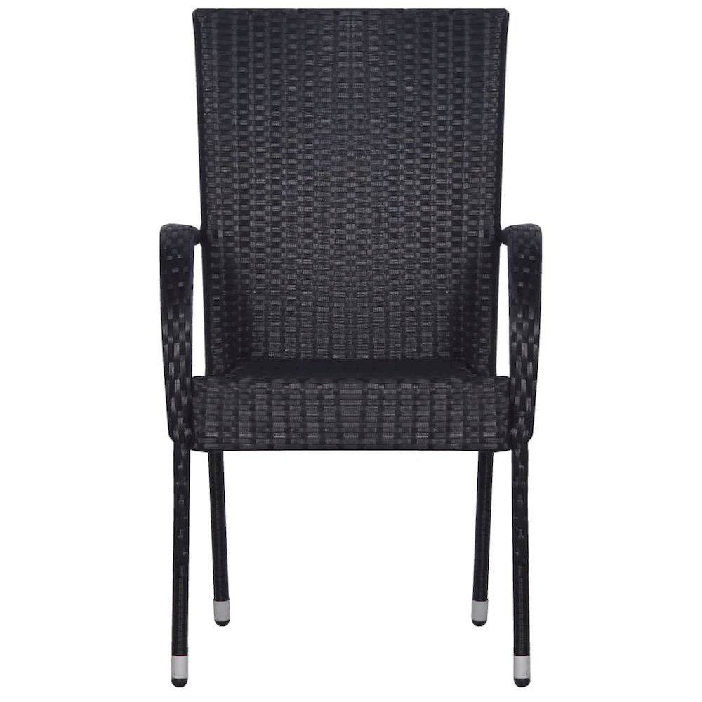 Garden Dining Set Black PE rattan, powder-coated steel, glass. Picture 6